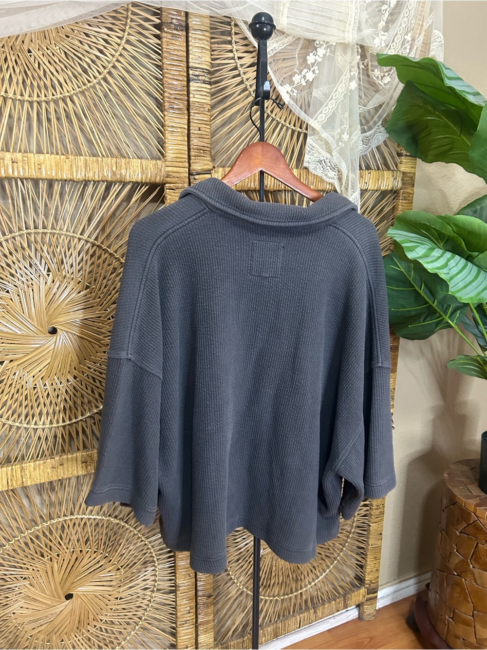 Aerie gray ribbed collared boxy top size XXL New cotton blend - Picture 6 of 6